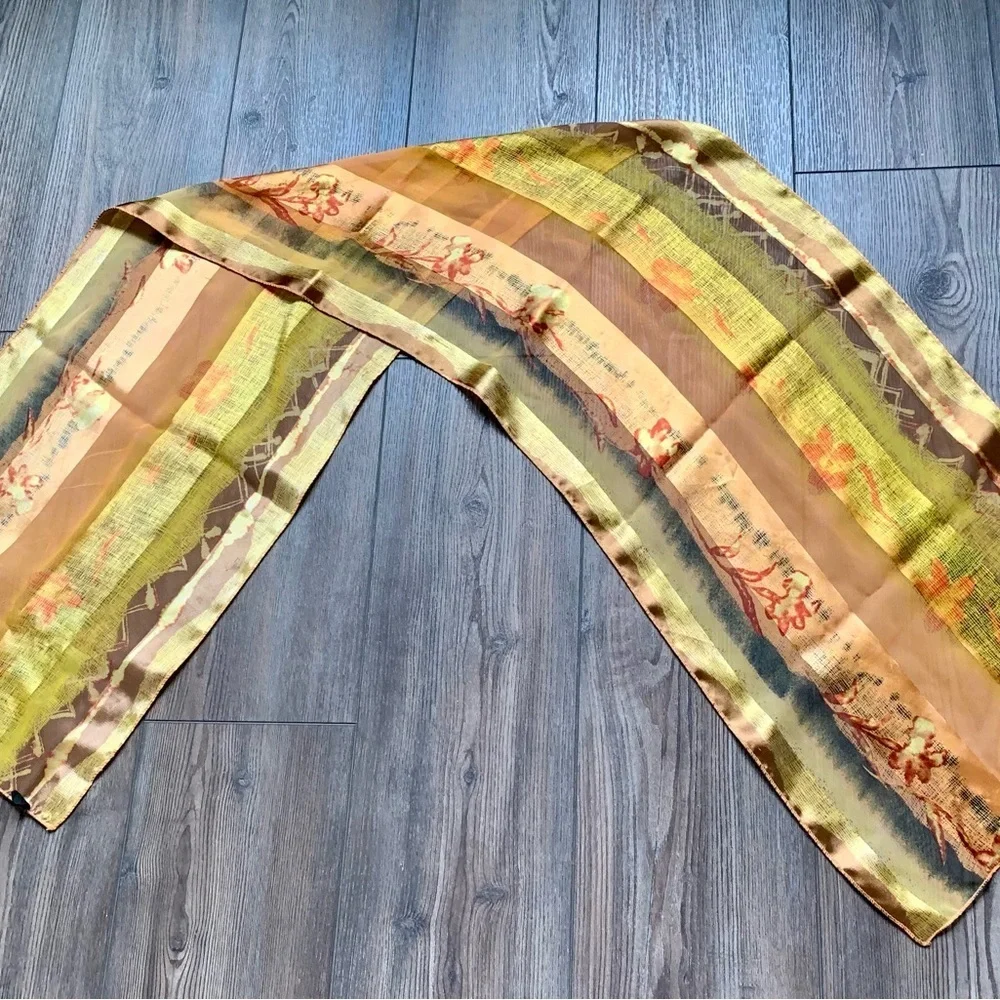 Vibrant Orange and Gold Sheer Scarf